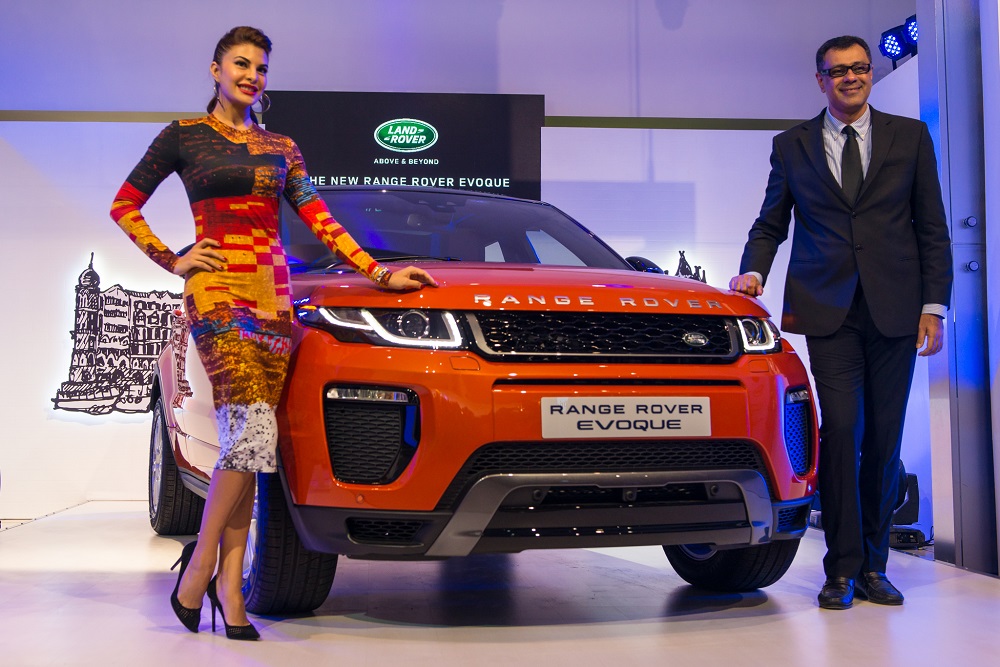 Mr. Rohit Suri, President, Jaguar Land Rover India Ltd and Jacqueline Fernandez at the launch of MY16 Range Rover Evoque